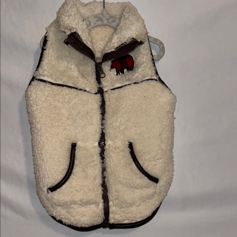 Cozy Cream Sherpa Vest with Brown Accents